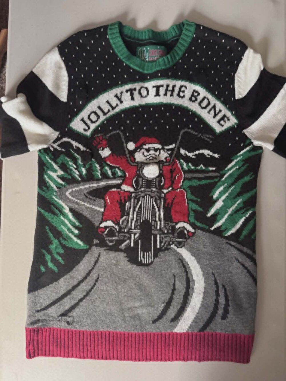 Ugly Christmas Sweater Jolly to the Bone Moto Santa L